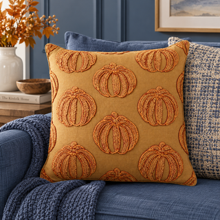 20 Inch Orange Pumpkin Embroidered Pillow
