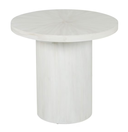 Zane 24" Round Side Table, White Wash