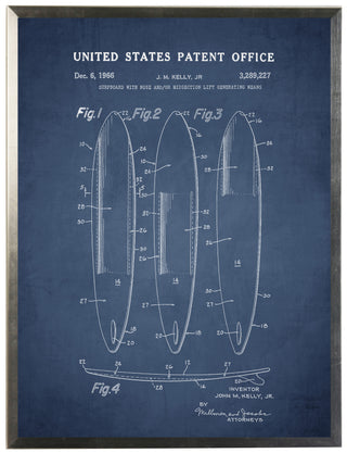 Surfboards Patent on Navy Background

