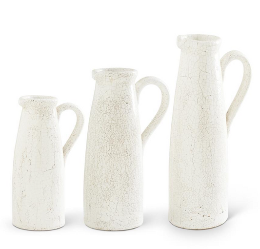 16.5 Inch White Ceramic Crackled Pitcher