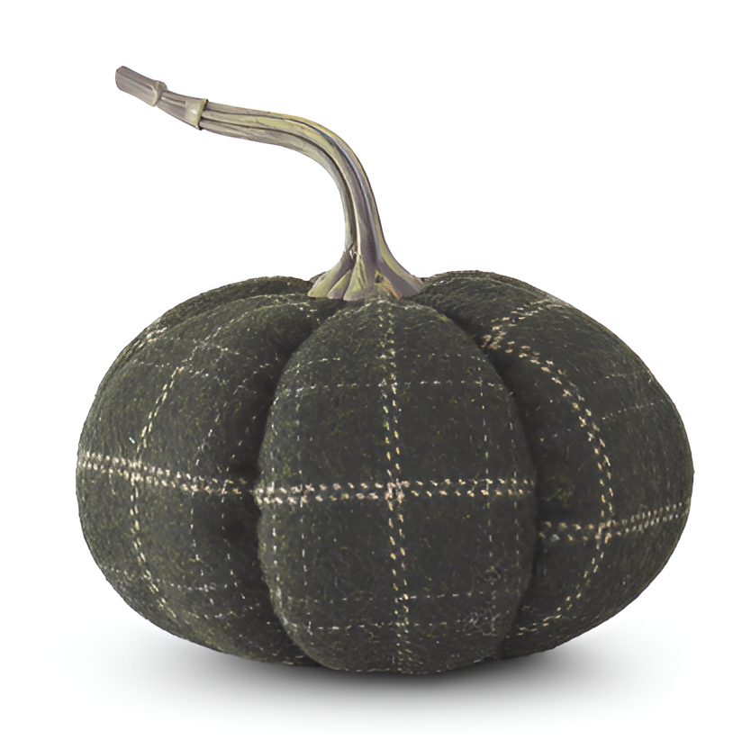 Green & Tan Plaid Fabric Pumpkin