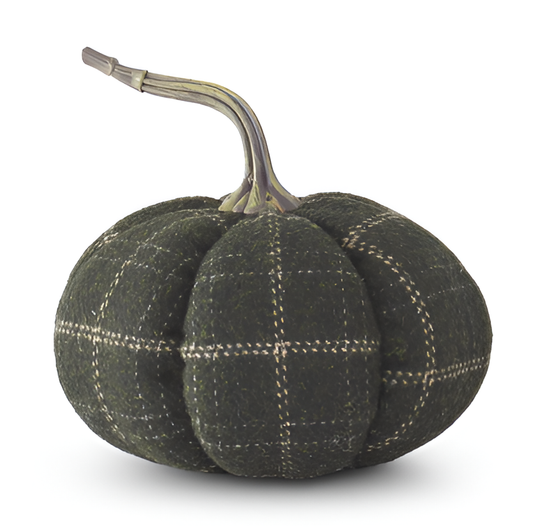 Green & Tan Plaid Fabric Pumpkin