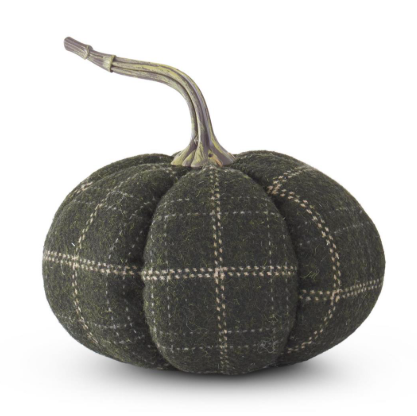 6.25 Inch Green & Tan Plaid Fabric Pumpkin