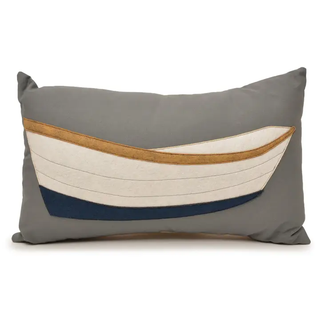 14" x 21" Dory Boat Lumbar Pillow   White On Grey
