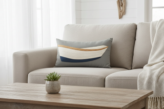 14" x 21" Dory Boat Lumbar Pillow   White On Grey
