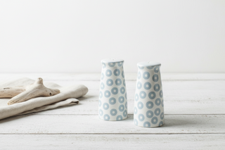 Iris Blue Pip Pedestal Salt and Pepper Shaker Set
