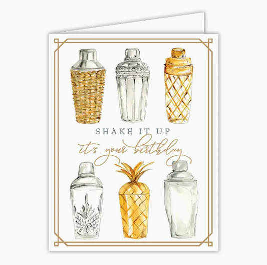 Greeting Card - Handpainted Shake It Up It's Your Birthday Cocktail Shakers