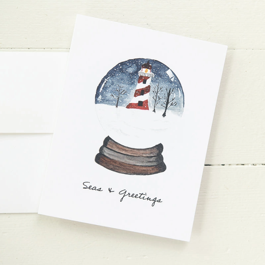 Winter Lighthouse Snow Globe Note Card (Single Card)