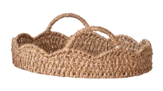 Decorative Braided Bankuan & Rattan Trays w/ Scalloped Edge & Handles Large