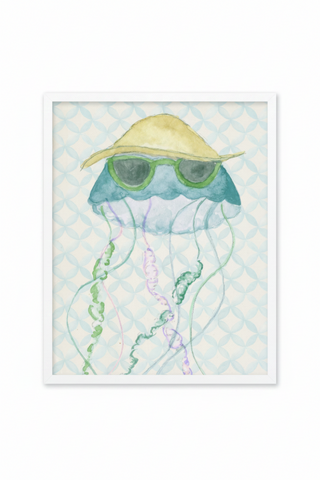 Watercolor Jellyfish with Geometric Background C
