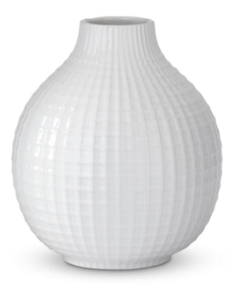 Glossy White Ceramic Grid Vase - Large
