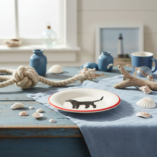 Beach Dog Black Round Plate
