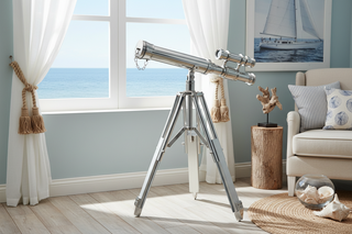 22.75 Inch Silver Metal Nautical Binoculars on Tripod
