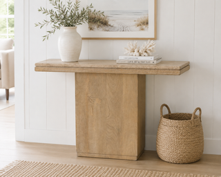 Travertine Top Wooden Console Table
