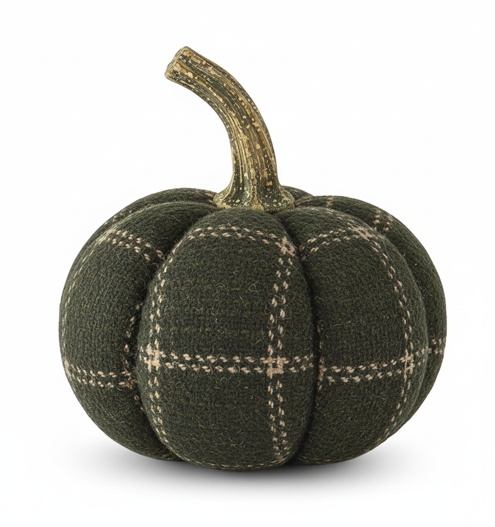 Green & Tan Plaid Fabric Pumpkin