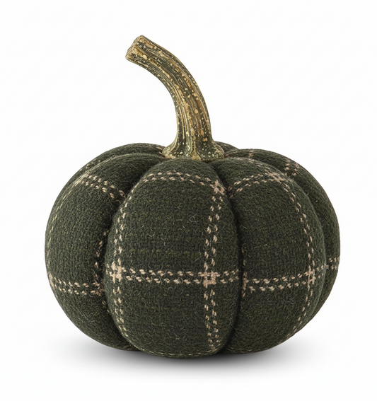 Green & Tan Plaid Fabric Pumpkin