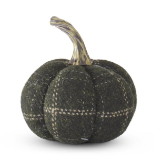 4.5 Inch Green & Tan Plaid Fabric Pumpkin