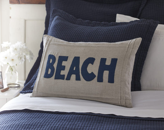 Beach Indigo on Natural Linen Pillow 16x24