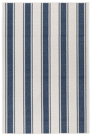 Blue Awning Stripe Machine Washable Rug
