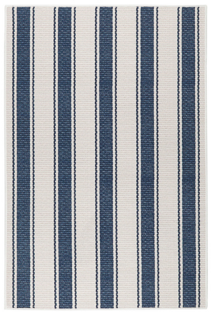 Blue Awning Stripe Machine Washable Rug
