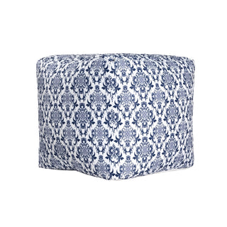 Farmhouse Blue/White Floral Cotton Indoor Pouf
