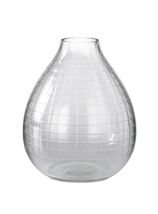 Etched Tear Drop Clear Glass Vase
