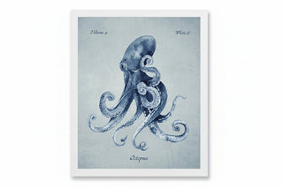 Navy Octopus on a Pale Blue Distressed Background

