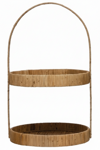 Decorative Hand Woven Rattan 2 Tier Tray with Handle
