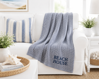 *CUSTOM* Cape Cod Throw   Marine   Navy Thread   BEACH HOUSE
