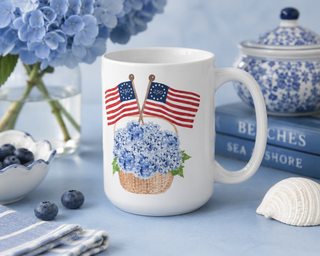 Patriotic Hydrangea Basket Ceramic Mug
