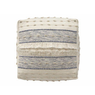 Transitional Striped Indoor Pouf   Blue/Ivory
