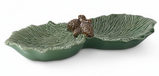 12.5 Inch Green Ceramic Pinecone Divided Dish
