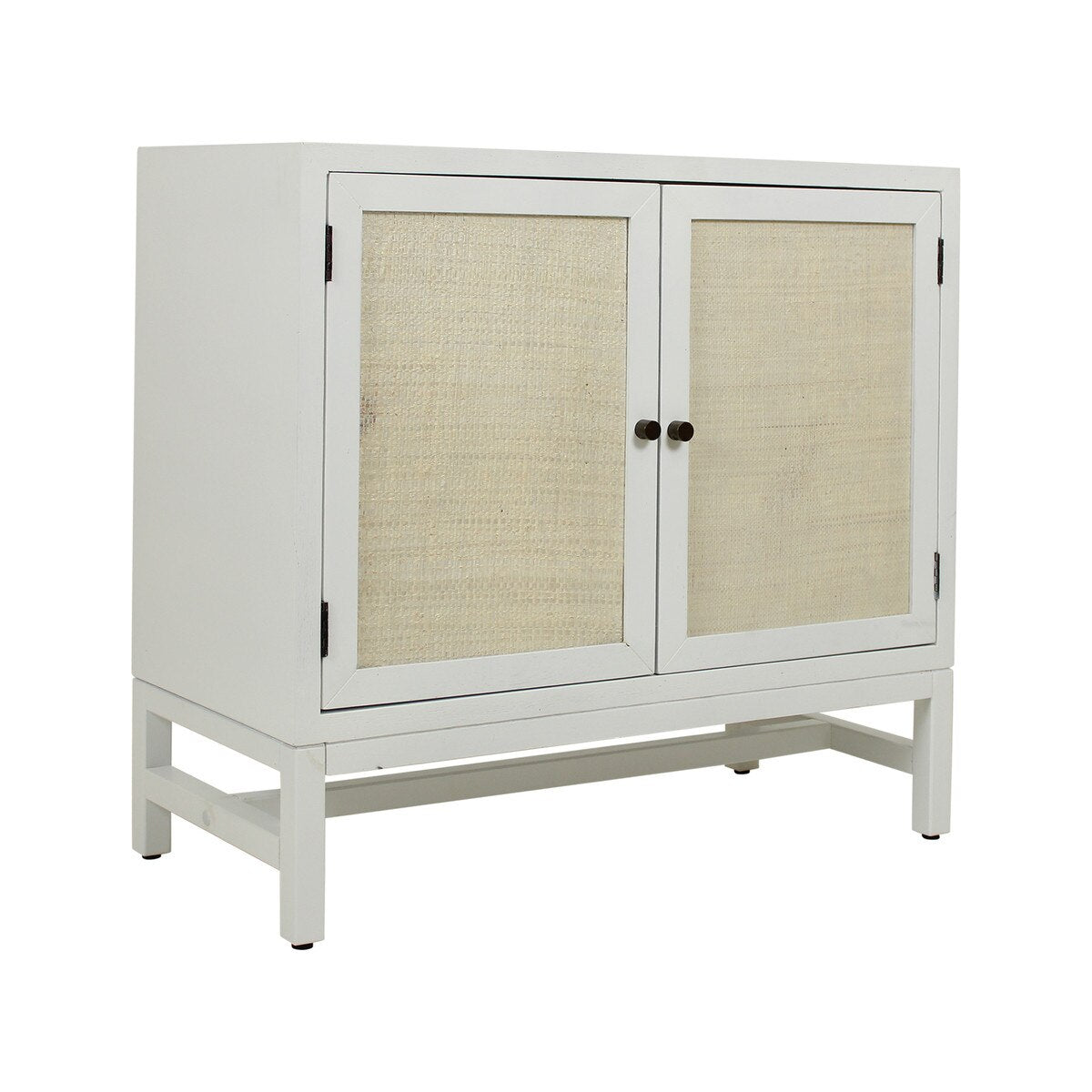 Door Cabinet With Whitewash Raffia Panels, White