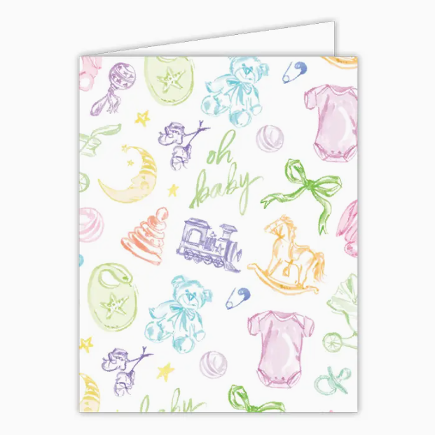 Greeting Card - Handpainted Oh Baby Multi Color Baby Toile