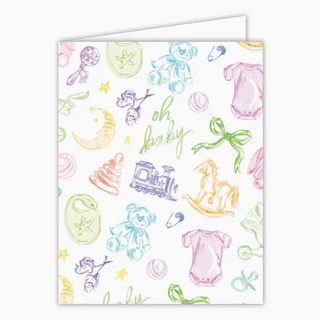 Greeting Card   Handpainted Oh Baby Multi Color Baby Toile
