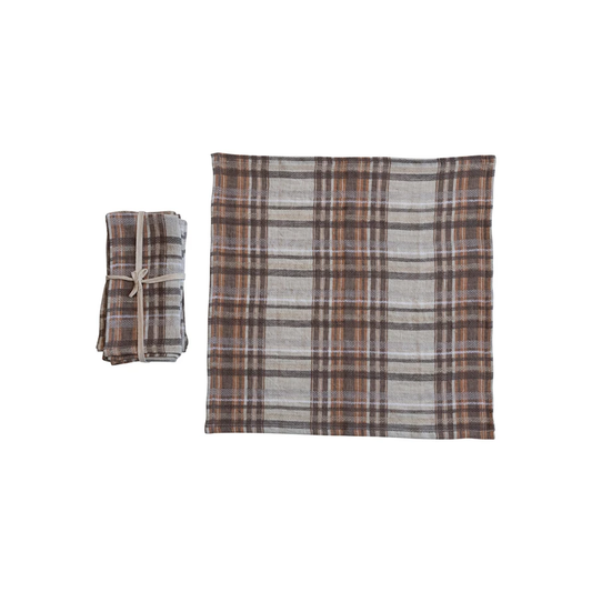 Woven Linen Napkins, Multi Color Plaid, Set of 4