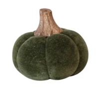 Cotton Blend Bouclé/Velvet Pumpkin w/ Wood Stem - Small - Green Velvet