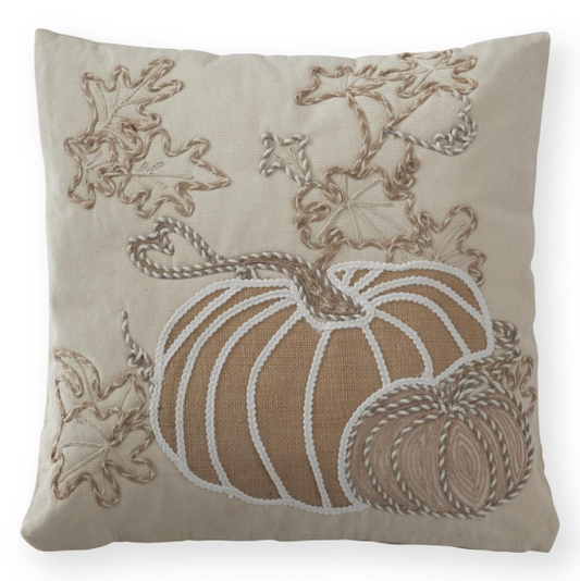 18 Inch Square White Pumpkin Embroidered Pillow