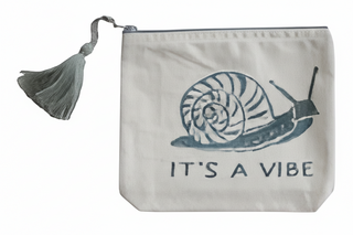 Cotton Printed Zip Pouch w/ Saying, Image & Tassel IV
