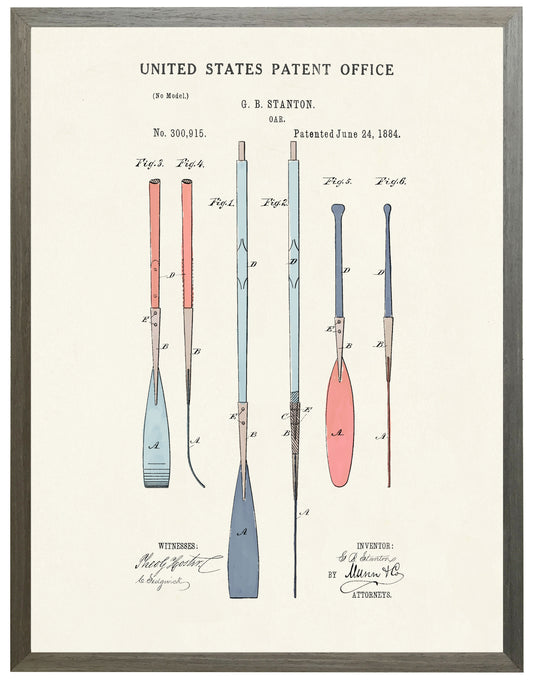 Framed Watercolor Oar Patent on a Light Background 18" x 24" (84006 S)