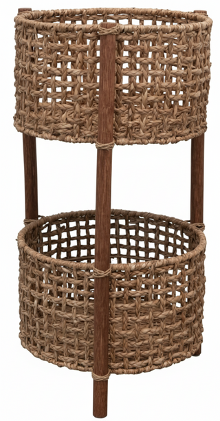 Hand Woven Bankuan and Rattan Braided 2 Tier Basket
