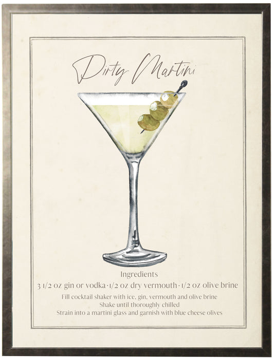 Watercolor Dirty Martini Cocktail and Recipe 12" x 16" (84005 B)