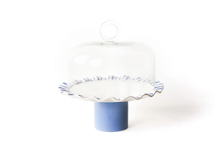 Iris Blue Drop Ruffle Cake Stand with Glass Dome

