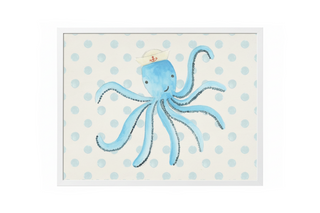 Watercolor Octopus with Sailor Hat with Geometric C
