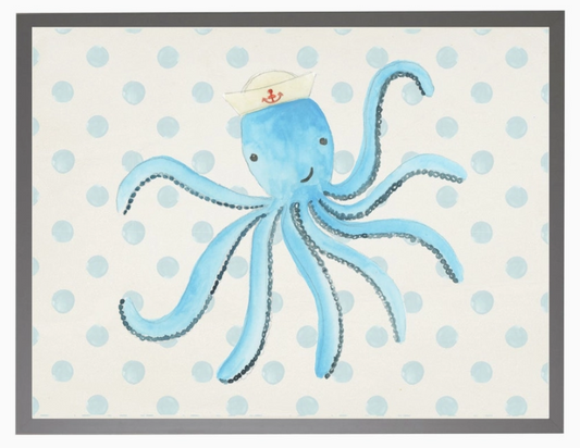 Watercolor Octopus with Sailor Hat with Geometric C - Online Only