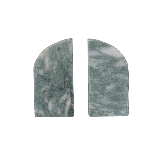 Marble Bookends, Green Melange, Set of 2