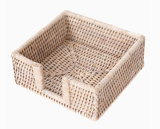 Artifacts Rattan Cocktail Napkin Holder with Cutout White Wash