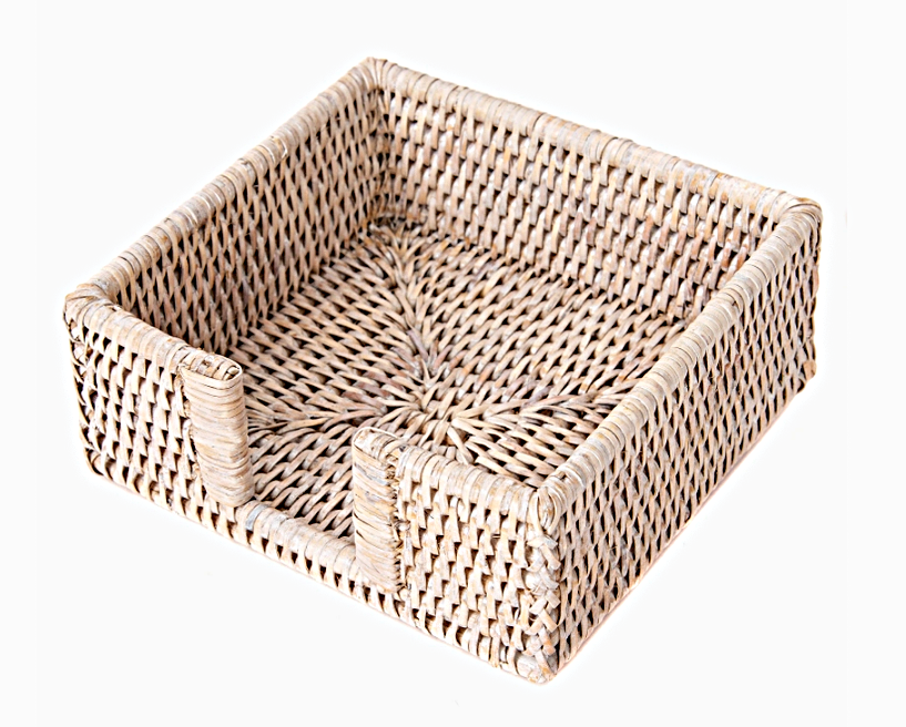 Artifacts Rattan Cocktail Napkin Holder with Cutout White Wash