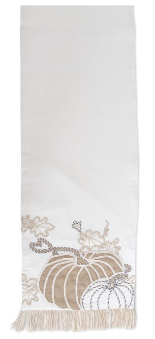 72 Inch White Pumpkin Embroidered Table Runner