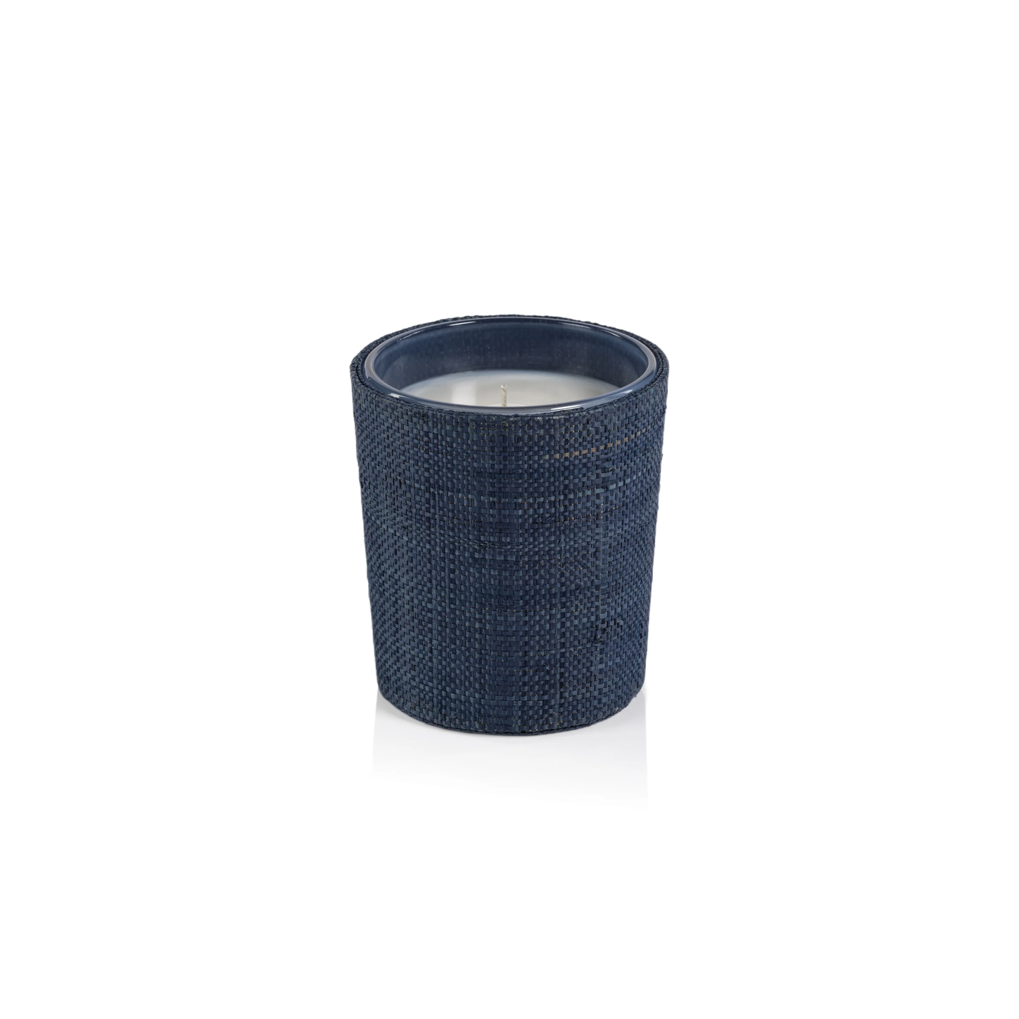 Candle in Natural Raffia Basket - 1 Wick 12 oz - Navy Blue